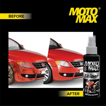 Motomax Shiner Multi surface Spray Polish 100 ml|Instantly Cleans, Polishes and Shines Bikes, Motorbikes, Sports Bikes, Scooters, Cars, Bullets | Useful for Plastic, Metal, Tyre & Rubber Parts