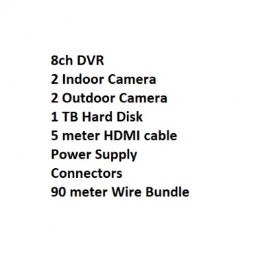 CP Plus 8 Channel HD DVR 1080p,2 Pcs Indoor 2 Pcs Outdoor Camera 2.4 MP,1 TB Hard Disk, 5m HDMI, 90 meter Wire Bundle Full Combo Set