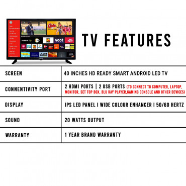 zikvik LED TV 102 cms (40 inches) HD Ready Smart LED TV 40ZIKSM (Black) (2022 Model) 1 Year Warranty