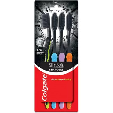 Colgate Slim Soft Charcoal Extra Soft Toothbrush (4 Toothbrushes)
