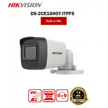 Hikvision 5 MP Outdoor Bullet CCTV Camera with inbuilt Audio Mic IP67 DS-2CE16H0T-ITPFS, White

