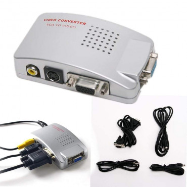 High Resolution VGA to Video TV AV Composite RCA S-Video Conversion Converter Box Adapter for Computer Laptop PC MAC Monitor to TV Projector- (Pal/Ntsc)