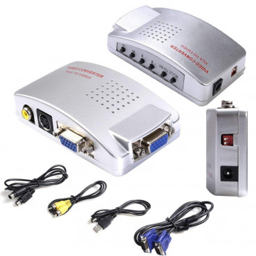 High Resolution VGA to Video TV AV Composite RCA S-Video Conversion Converter Box Adapter for Computer Laptop PC MAC Monitor to TV Projector- (Pal/Ntsc)