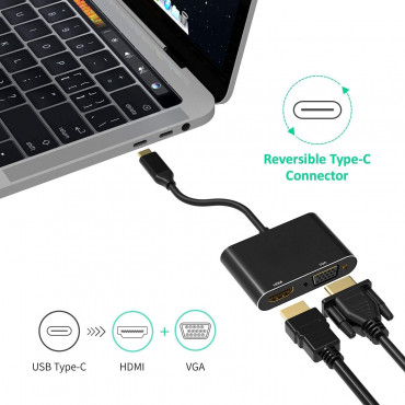Type C to HDMI VGA Adapter USB C to HDMI (4K@60Hz) VGA (1080P@60Hz) Converter Compatible with MacBook Pro Air iPad Pro Dell XPS Surface Galaxy S21 S20 Xiaomi Notebook Ultra Spectre Zenbook
