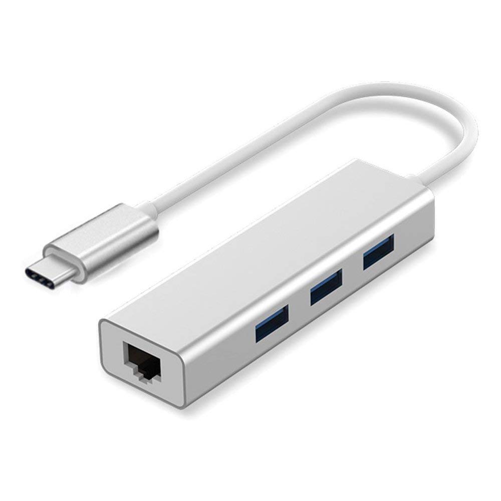 Attino Store Type -C 3.0 to 3-Port USB Hub + RJ45 Adapter - Type-C to Gigabit Ethernet LAN Network+3 USB Ports Converter for MacBook/Pro/iMac/ChromeBook/Pixel Type-C Devices ((Type-C to RJ45)