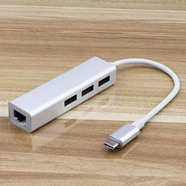 Attino Store Type -C 3.0 to 3-Port USB Hub + RJ45 Adapter - Type-C to Gigabit Ethernet LAN Network+3 USB Ports Converter for MacBook/Pro/iMac/ChromeBook/Pixel Type-C Devices ((Type-C to RJ45)